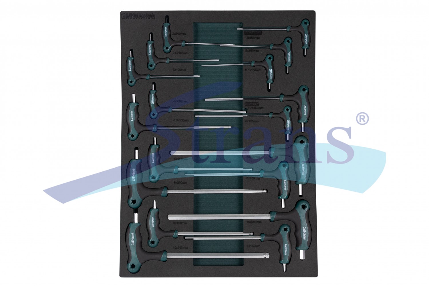 НАБІР КЛЮЧІВ ШЕСТИГРАННИХ T-ПОДІБНИХ В ЛОЖЕМЕНТІ HEX 2-10MM GUT MECHANIC 18ШТ (З РУЧКАМИ) HWT10018